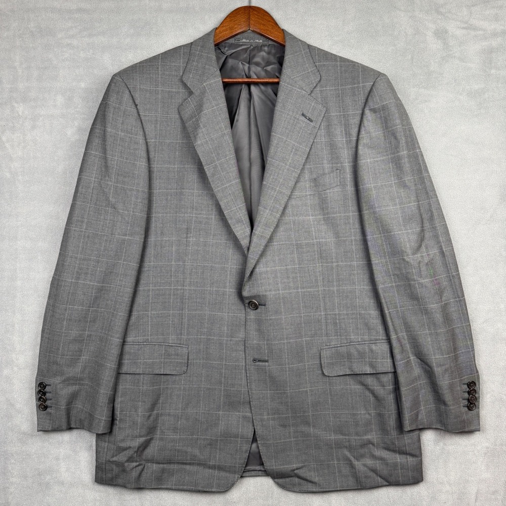 Ermenegildo Zegna 15 Milmil 15 Grey Windowpane Plaid Blazer‎ Sport Coat Mens 44R